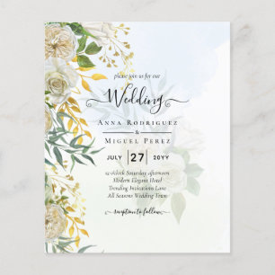 Elegant All-in-1 White Roses Botanical Wedding Flyer