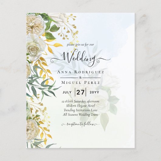 Elegant All-in-1 White Roses Botanical Wedding Flyer (Voorkant)