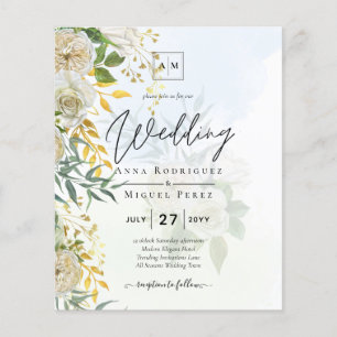 Elegant All-in-1 White Roses Botanical Wedding Flyer