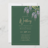 ELEGANT All-in-1 Wisteria Floral Green Gold Weddin Kaart (Voorkant)