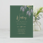ELEGANT All-in-1 Wisteria Floral Green Gold Weddin Kaart (Staand voorkant)