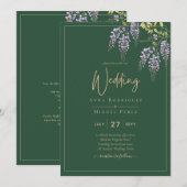 ELEGANT All-in-1 Wisteria Floral Green Gold Weddin Kaart (Voorkant / Achterkant)