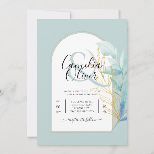 ELEGANT All-in-1 Zee Glas Gouden Blad Salie Bruilo Kaart (Voorkant)