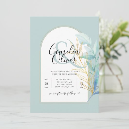 ELEGANT All-in-1 Zee Glas Gouden Blad Salie Bruilo Kaart (Staand voorkant)
