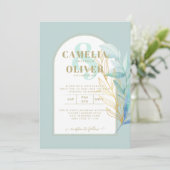 ELEGANT All-in-1 Zee Glass Gold Leaf Sage Wedding Kaart (Staand voorkant)