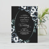 Elegant All in One Black and White Floral Wedding Kaart (Staand voorkant)