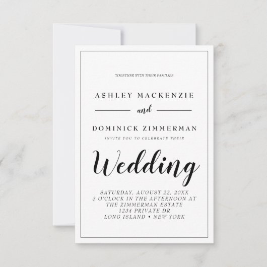 Elegant all in one Black Script Weddenschap Invita Kaart (Voorkant)