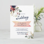 Elegant all in one Bourgogne Navy Roos Gold Wedden Kaart (Staand voorkant)