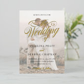 Elegant All in One Custom Photo Calligraphy Gold Folie Uitnodiging (Staand Voorkant)