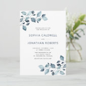 Elegant All in One Dusty Blue Eucalyptus Wedding Kaart (Staand voorkant)