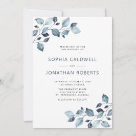 Elegant All in One Dusty Blue Eucalyptus Wedding Kaart
