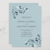 Elegant All in One Dusty Blue Eucalyptus Wedding Kaart (Voorkant / Achterkant)