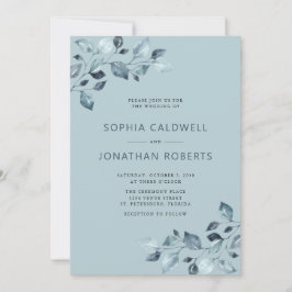 Elegant All in One Dusty Blue Eucalyptus Wedding Kaart