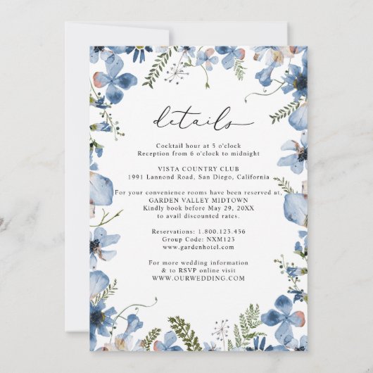Elegant All in One Dusty Blue Flowers Weddenschap Kaart (Achterkant)