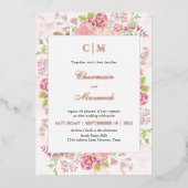 Elegant All-in-One Floral Roos Gold Wedding Folie Uitnodiging