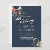 Elegant all in one Navy Burgundy Roos Gold Weduwen Kaart (Voorkant)