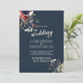 Elegant all in one Navy Burgundy Roos Gold Weduwen Kaart (Staand voorkant)