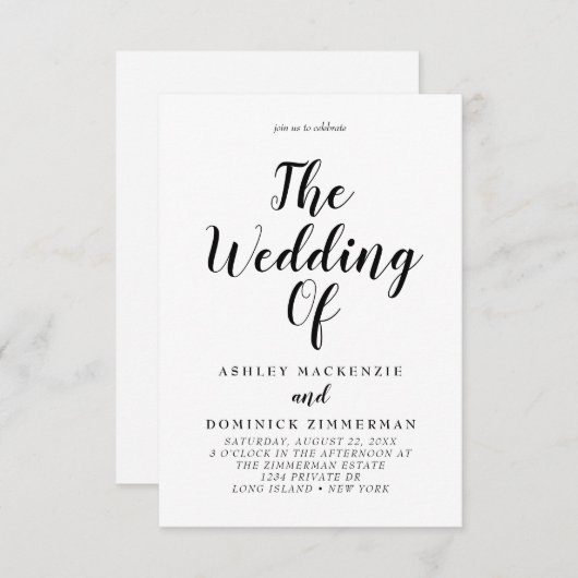 Elegant all in one Weddenron Black Script Kaart (Voorkant / Achterkant)