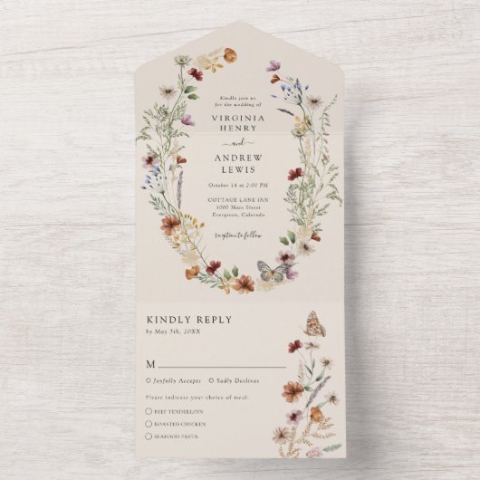 Elegant All in One Wedding Invite All In One Uitnodiging (Binnen)