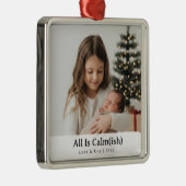 Elegant "All Is Calm(ish)" Sibling Photo Christmas Metalen Ornament (Rechts)