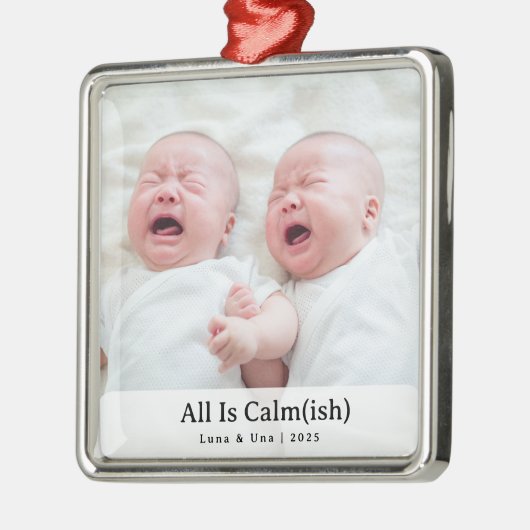Elegant "All Is Calm(ish)" Sibling Photo Christmas Metalen Ornament (Links)