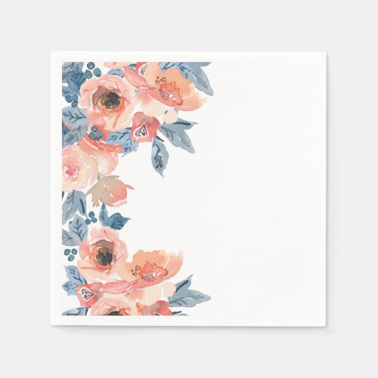 Elegant All Occasion Peach en Blue Rozen Floral Servet (Voorkant)
