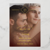 Elegant All Wedding Brown Golden Initialen Foto Folie Uitnodiging (Voorkant)