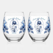 Elegant Alle Blauwe Chrysanten Bruiloft Wijnglas Zonder Voet (Voorkant)