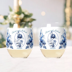 Elegant Alle Blauwe Chrysanten Bruiloft Wijnglas Zonder Voet