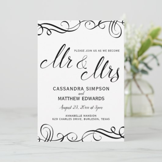 Elegant alles in één bruiloft uitnodigingen | Zwar (Staand voorkant)