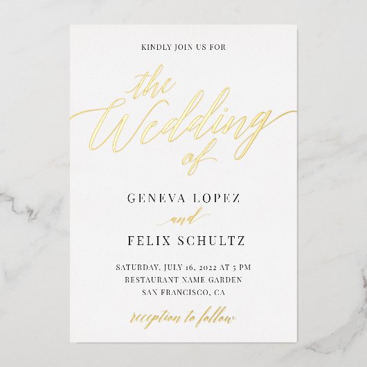 Elegant alles in één Gold Foil handschrift Folie Uitnodiging (Voorkant)