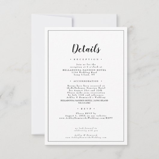 Elegant alles in één weduwzwart script geborduurd kaart (Achterkant)