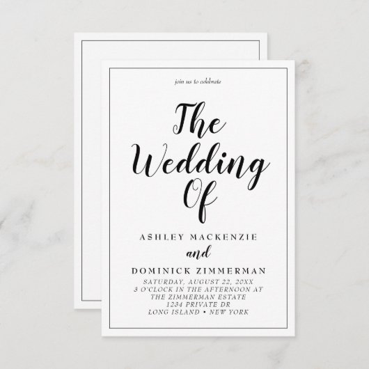 Elegant alles in één weduwzwart script geborduurd kaart (Voorkant / Achterkant)