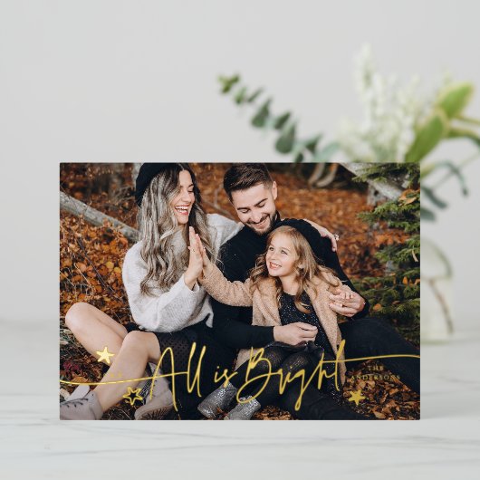 Elegant alles is helder script kerstfoto folie feestdagenkaart (Staand Voorkant)