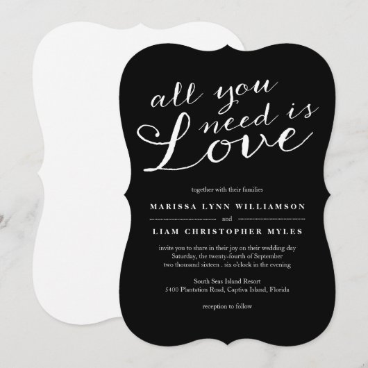 Elegant alles wat je nodig hebt is liefde zwart br kaart (Voorkant / Achterkant)