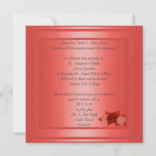 ELEGANT ALLRED ROZEN WEDDING INVITATION KAART (Achterkant)