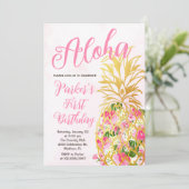 Elegant Aloha Pineapple eerste verjaardagsfeestje Kaart (Staand voorkant)