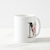 Elegant Alphabet Coffee Cup with Pink Rose Design Koffiemok (Voorkant rechts)