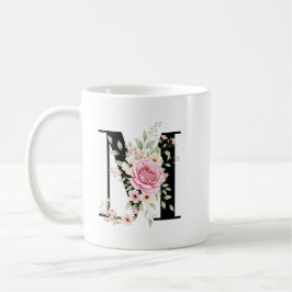 Elegant Alphabet Coffee Cup with Pink Rose Design Koffiemok