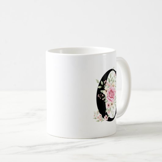 Elegant Alphabet Coffee Cup with Pink Rose Design Koffiemok (Voorkant rechts)