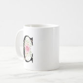 Elegant Alphabet Coffee Cup with Pink Rose Design Koffiemok (Voorkant links)