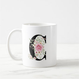 Elegant Alphabet Coffee Cup with Pink Rose Design Koffiemok