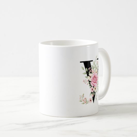 Elegant Alphabet Coffee Cup with Pink Rose Design Koffiemok (Voorkant rechts)