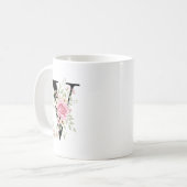 Elegant Alphabet Coffee Cup with Pink Rose Design Koffiemok (Voorkant links)