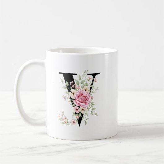 Elegant Alphabet Coffee Cup with Pink Rose Design Koffiemok (Links)