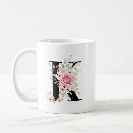 Elegant Alphabet Coffee Cup with Pink Rose Design Koffiemok (Links)