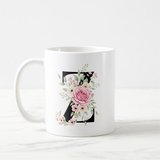 Elegant Alphabet Coffee Cup with Pink Rose Design Koffiemok (Links)