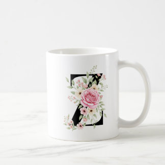Elegant Alphabet Coffee Cup with Pink Rose Design Koffiemok