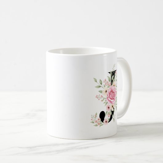 Elegant Alphabet Coffee Cup with Pink Rose Design Koffiemok (Voorkant rechts)