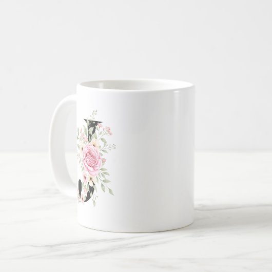 Elegant Alphabet Coffee Cup with Pink Rose Design Koffiemok (Voorkant links)